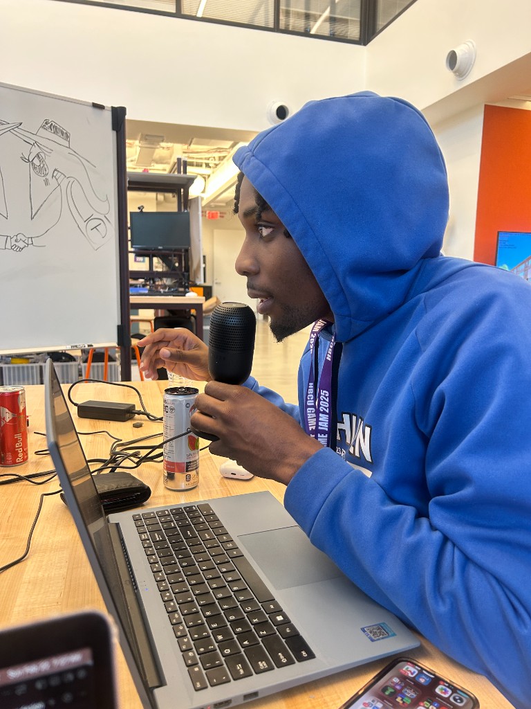 Voice acting recording session with microphone and development setup